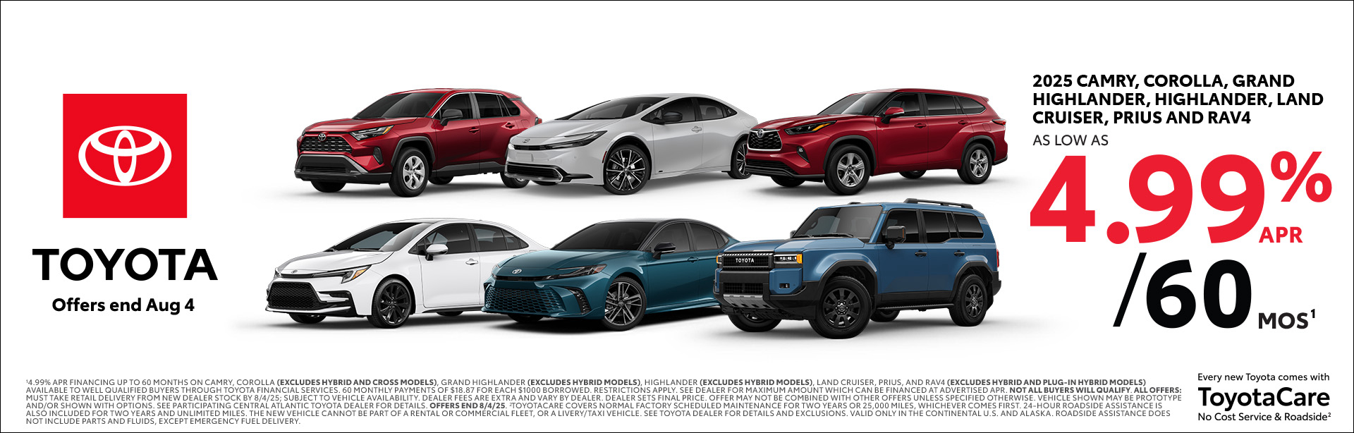 Toyota, Camry, Corolla, Grand Highlander, Highlander, Land Cruiser, Prius, RAV4